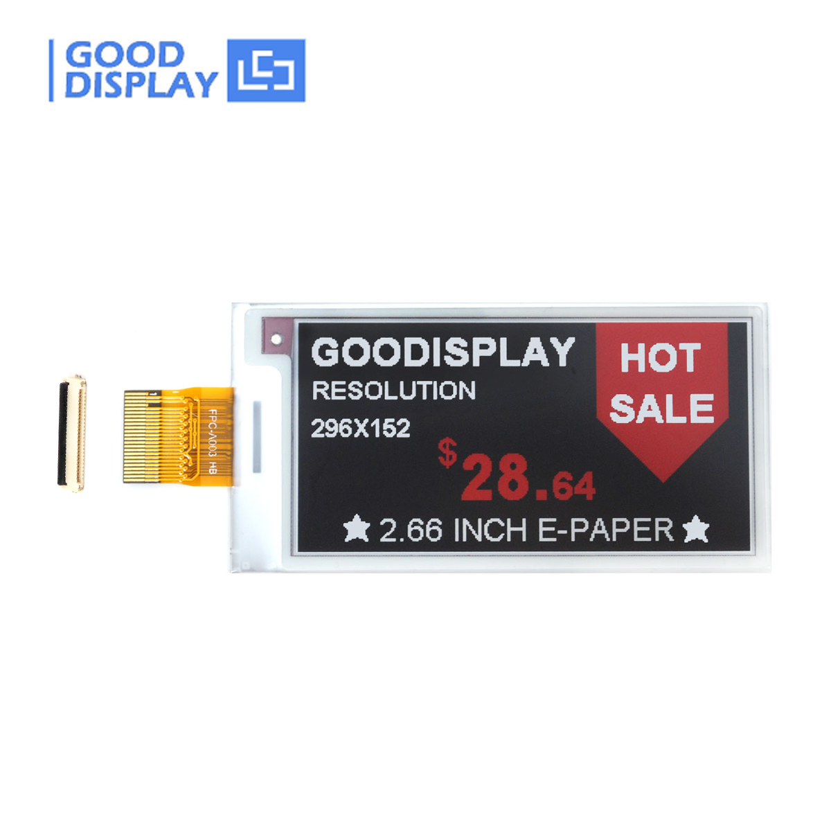 2.66 Inch Tri-Color E-Paper Display (Black/White/Red) – High
